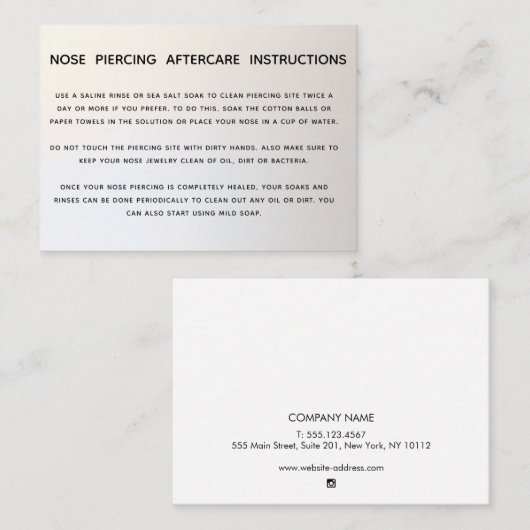 Nazorginstructies voor doorboren van de neus visitekaartje (Voorkant / Achterkant)