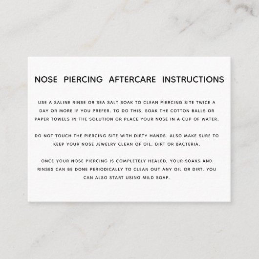 Nazorginstructies voor doorboren van knopen visitekaartje (Voorkant)