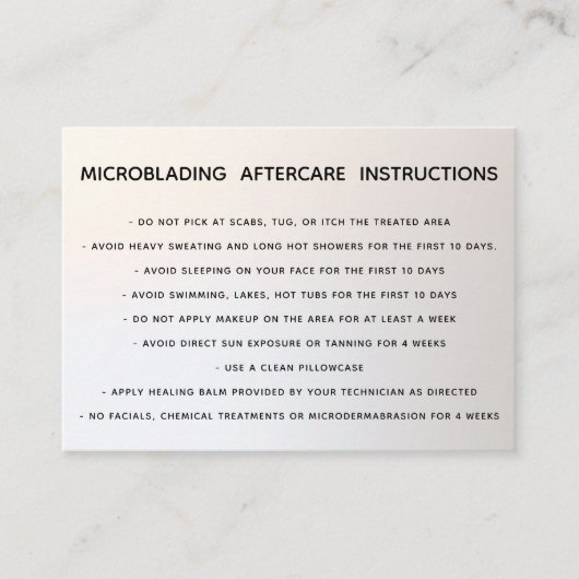 Nazorginstructies voor microblading Business C Visitekaartje (Voorkant)