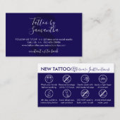 Nazorginstructies voor navy Body Art Tattoo Visitekaartje (Voorkant / Achterkant)