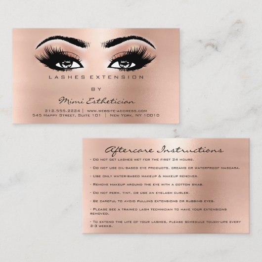 Nazorginstructies wimpers Roos Perzik Ogen Visitekaartje (Voorkant / Achterkant)