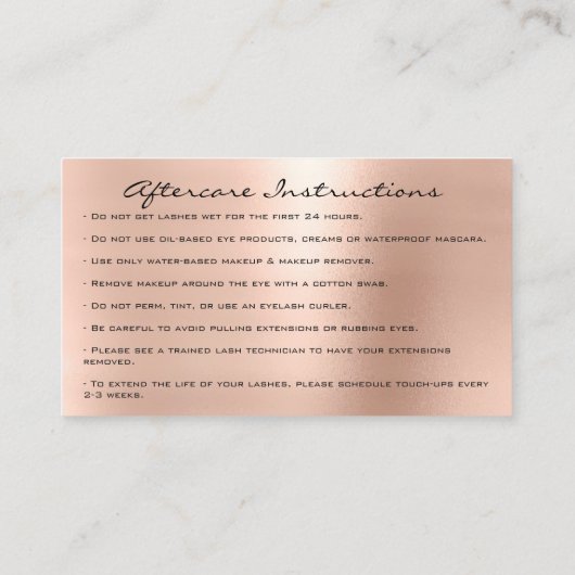 Nazorginstructies wimpers Roos Perzik Ogen Visitekaartje (Achterkant)