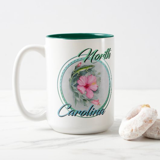 NC Anole & Hibiscus Tweekleurige Koffiemok (Met donut)