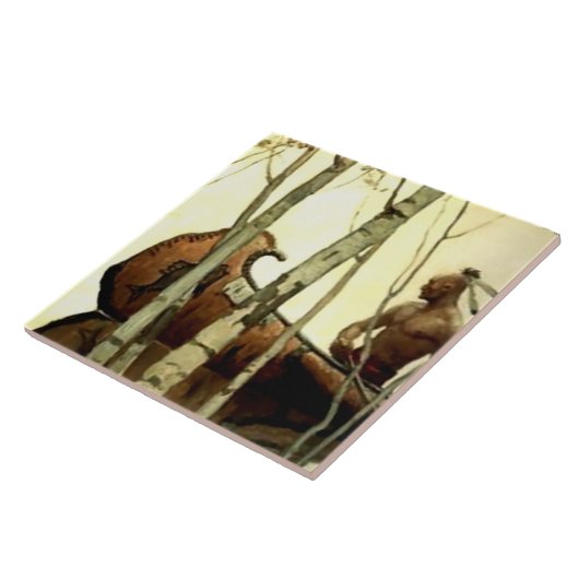 NC Wyeth Historical Painting Indian Canoe #2 Tegeltje (Zijkant)