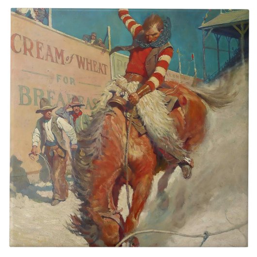 NC Wyeth historisch schilderij "De rodeo" Tegeltje (Voorkant)