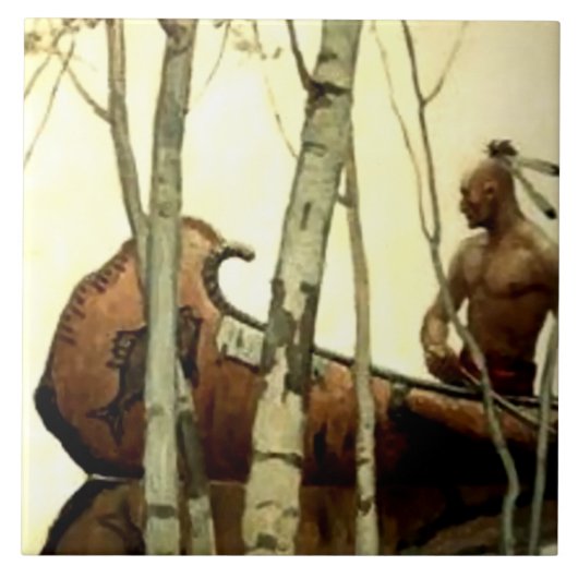 NC Wyeth historische schilderij Indian Canoe #2 Tegeltje (Voorkant)