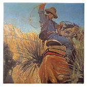 NC Wyeth schilderij "Horse joing from slang" Tegeltje (Voorkant)