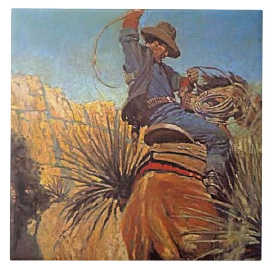 NC Wyeth-schilderij "Paard springt van slang" Tegeltje (Voorkant)