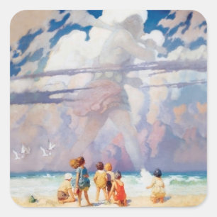 NC Wyeth The Giant Artwork Beach Coastal Vierkante Sticker