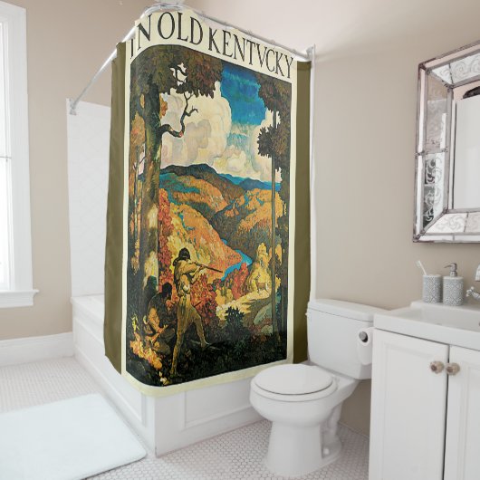 NC Wyeth Travel Poster, in Old Kentucky Douchegordijn (In situ)