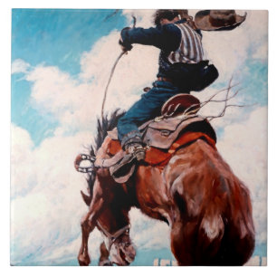 NC Wyeth Western schilderen "Bucking" Tegeltje