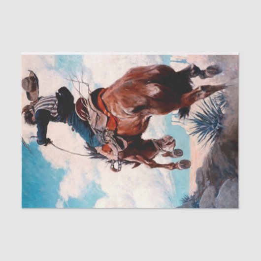 NC Wyeth Westers Schilderij "Bucking" Tissuepapier (Voorkant)