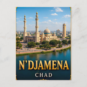 N'Djamena Chari-rivier en woestijn horizon Briefkaart