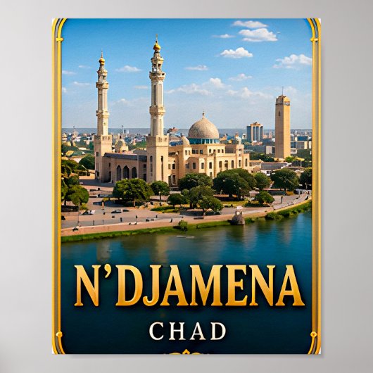 N'Djamena Chari-rivier en woestijn horizon Poster (Voorkant)