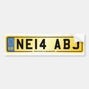 NE14 ABJ Nummer Bord Bumpersticker