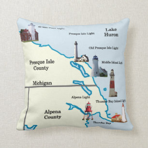NE Lower Michigan Lighthouders vierkant kussen
