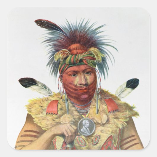 Ne-Sou-A-Quoit, Fox Chief Vierkante Sticker (Voorkant)