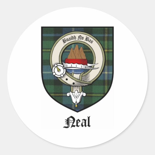 Neal Clan Crest Badge Tartan Ronde Sticker (Voorkant)