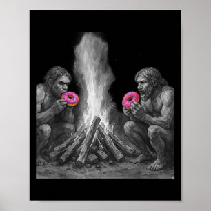 Neanderthalers eten donuts bij het grappige vuur poster