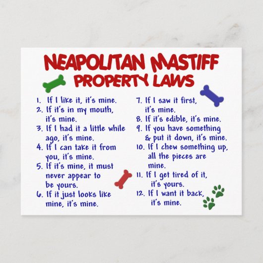 NEAPOLITAN MASTIFF Eigendomwetten 2 Briefkaart (Voorkant)