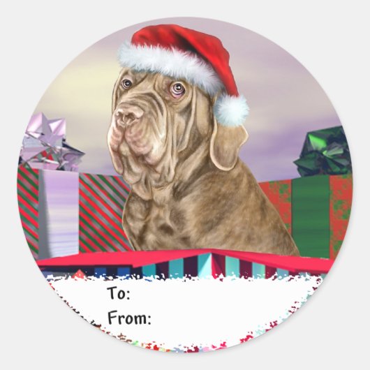 Neapolitan Mastiff-kerstcadeauLabels Ronde Sticker (Voorkant)