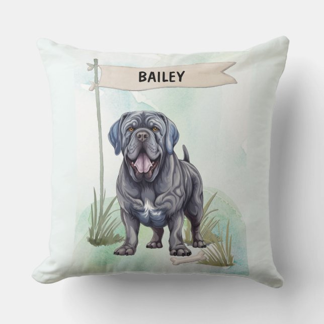 Neapolitan Mastiff Watercolor Personalized Dog Kussen (Voorkant)