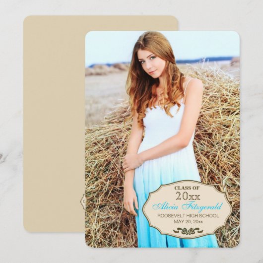 Neat Little Bow Photo Afstuderen Invitation Kaart (Voorkant / Achterkant)