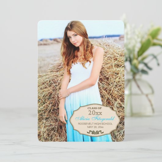 Neat Little Bow Photo Afstuderen Invitation Kaart (Staand voorkant)