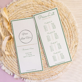 Neatral salie groen beige met logo prijslijst reclamekaart