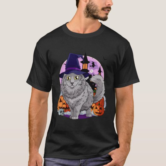 Nebelung Cat Cute Halloween Witch Pumpkin T-shirt (Voorkant)