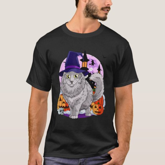 Nebelung Cat Cute Halloween Witch Pumpkin T-shirt (Voorkant)