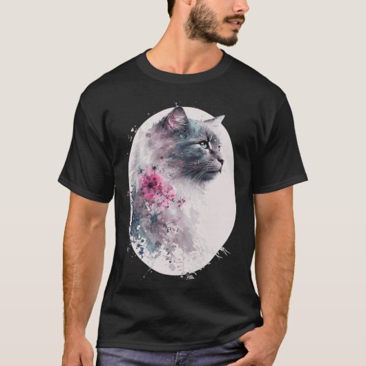 Nebelung Kat Kersenbloesem Japans Sakura T-shirt (Voorkant)