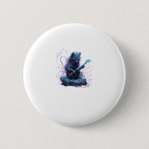 Nebelung kat speelt elektrische gitaar rock T-shir Ronde Button 5,7 Cm