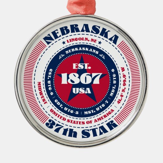 Nebraska 37e staat kerstversiering metalen ornament (Voorkant)