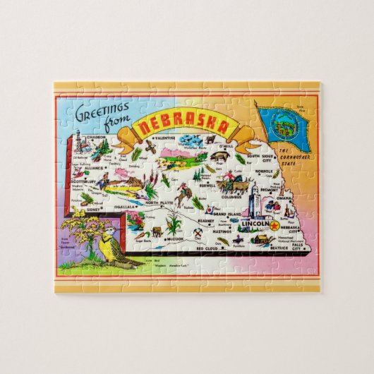 Nebraska 8x10 ansichtkaart kaart puzzel (Horizontaal)