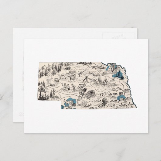 Nebraska  Afbeelding Map Nebraskan State Chart Briefkaart (Voorkant / Achterkant)