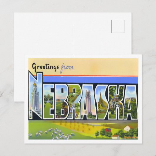 Nebraska  Big Letters Briefkaart (Voorkant / Achterkant)