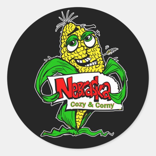 Nebraska Cartoon Corn Cob Ronde Sticker (Voorkant)
