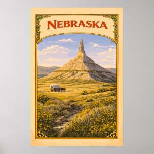 Nebraska Chimney Rock Retro Poster