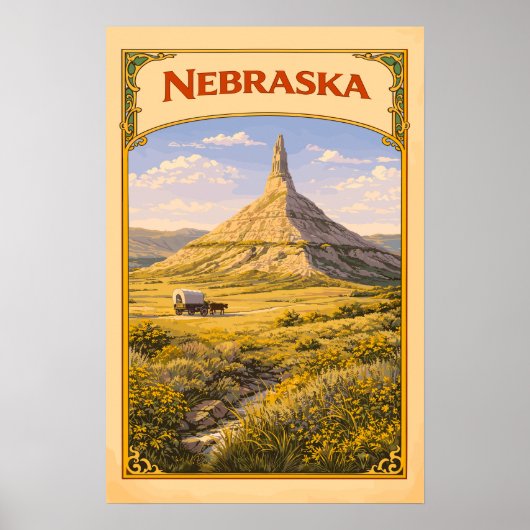 Nebraska Chimney Rock Retro Poster (Voorkant)