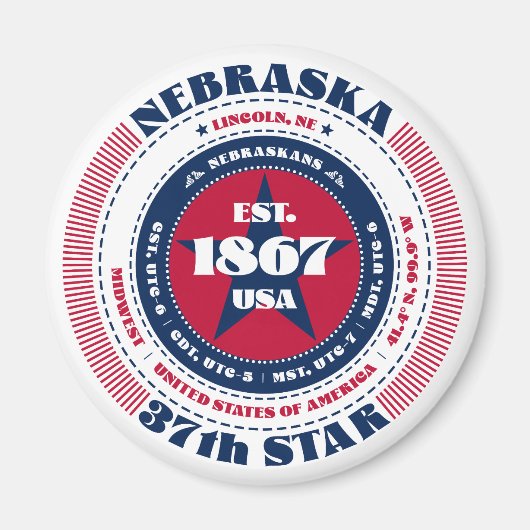 Nebraska Cirkel Typografie Souvenir Magneet (Voorkant)