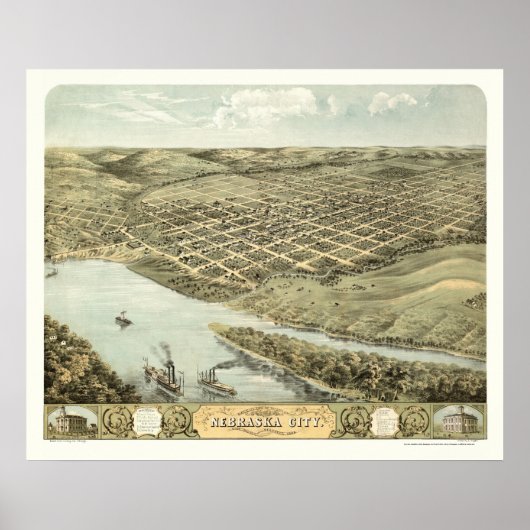 Nebraska City, NE Panoramic Map - 1868 Poster (Voorkant)