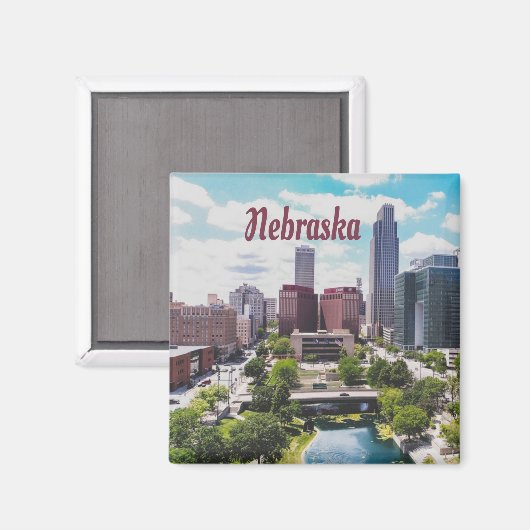 Nebraska City Skyline Omaha Magneet (Voorkant / Achterkant)