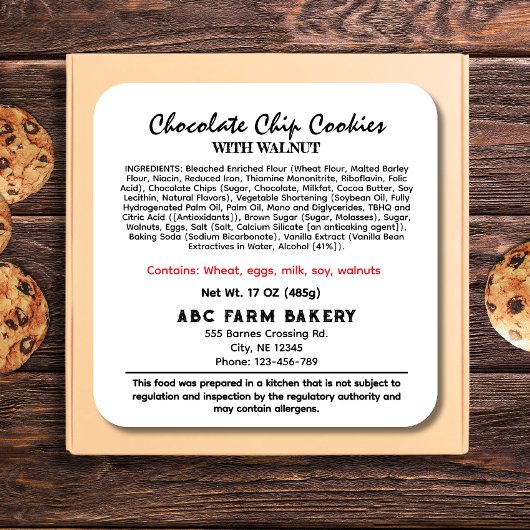 NEBRASKA Cottage Food Law Label