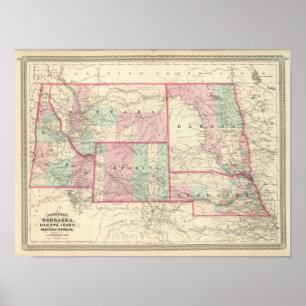 Nebraska, Dakota, Idaho, Montana en Wyoming Poster