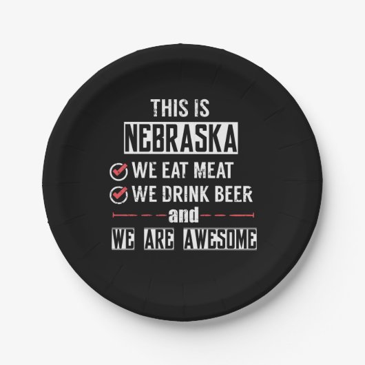 Nebraska Eat Meat Drink Bier Geweldige Papieren Bordje (Voorkant)