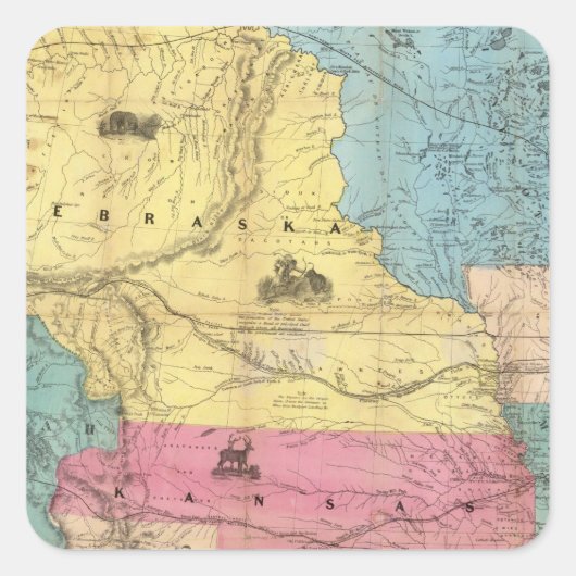 Nebraska en Kansas 3 Vierkante Sticker (Voorkant)