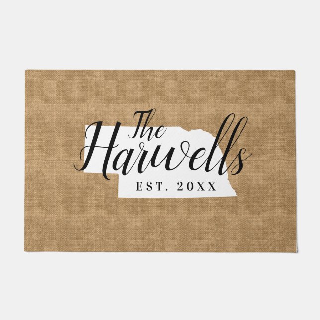 Nebraska Family Monogram State Doormat Deurmat (Voorkant)