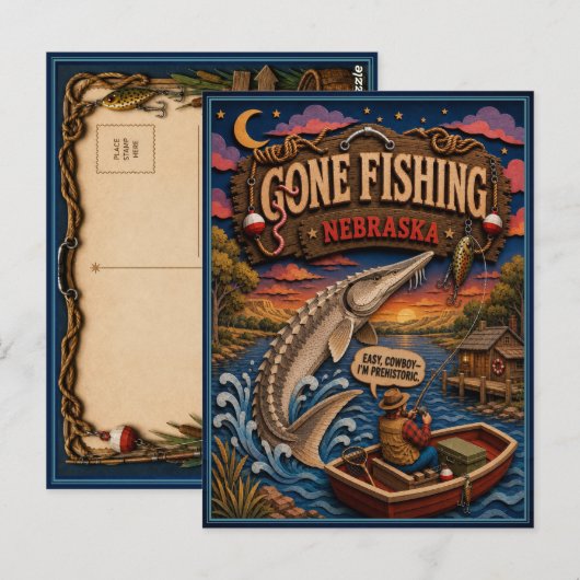 Nebraska Gone Fishing Bleke Steur Briefkaart (Voorkant / Achterkant)