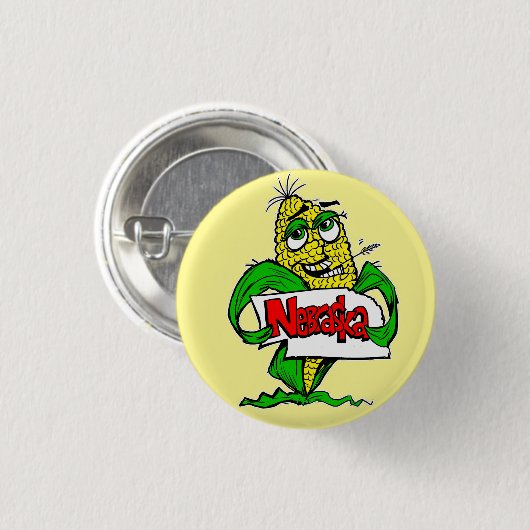 Nebraska Grappige Cartoon Maïs Pin Button (Voorkant /achterkant)